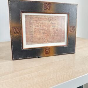 Vintage GuildMaster Arts Framed Old World Map Wall Decor | Faux Leather Compass
